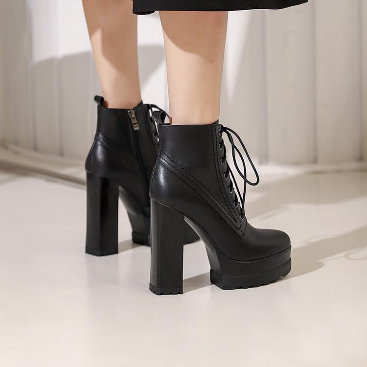 Title 7, 14cm Platform Lace-Up Martin Boots Round Toe Ch...