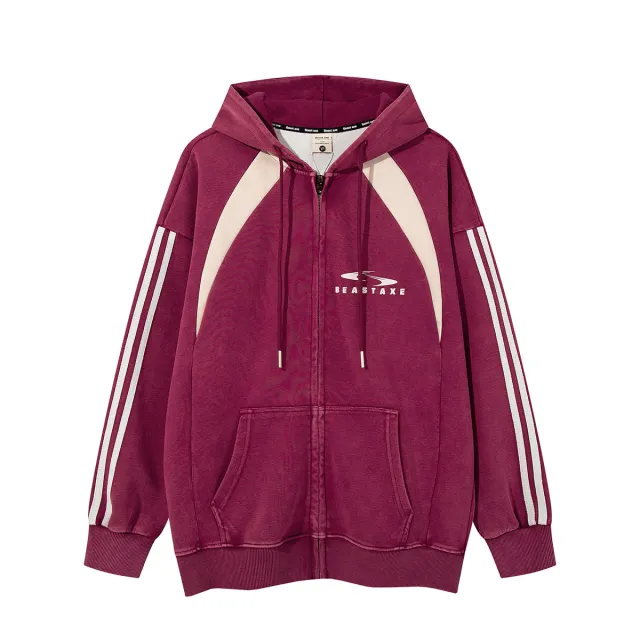 Striped Patchwork Hoodie American Print Casual Hoodie Axe5612 Red - Shop at LoveMi