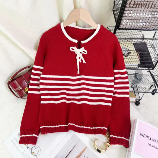 Women's Color block Striped Knit Sweater Red - Shop at LoveMi