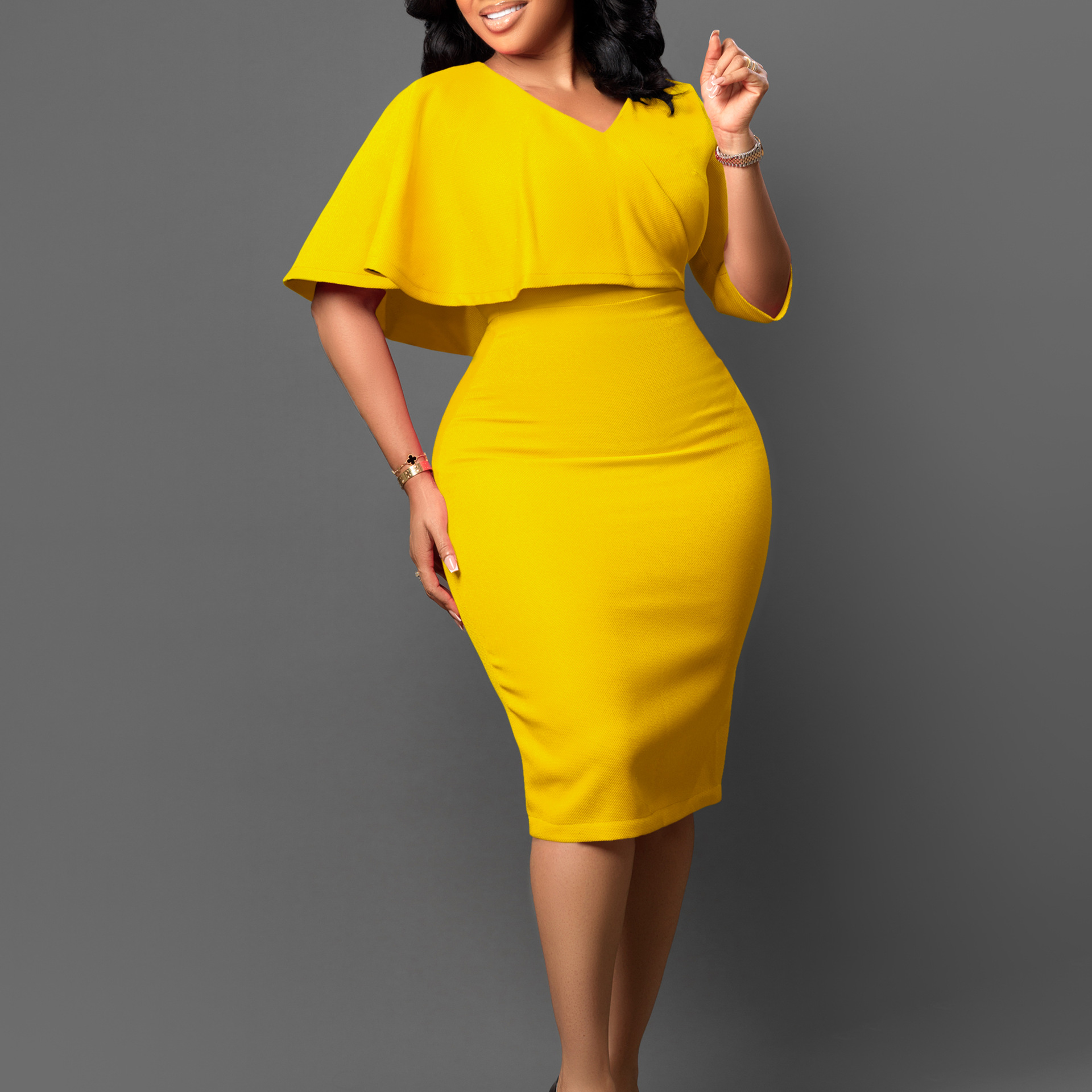 Solid Color Sheath Career Pencil Skirt Africa Dress - Image 5