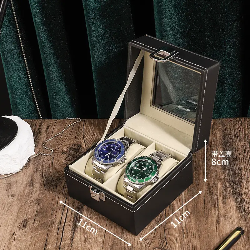 Household Portable Retro Wood Grain PU Leather Watch Storage Box