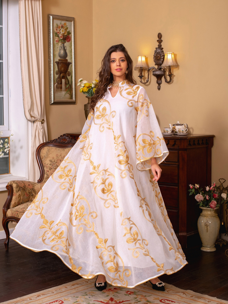Arab Dubai Embroidered Mesh Dress European Muslim Party Dinner Fashion - Image 11