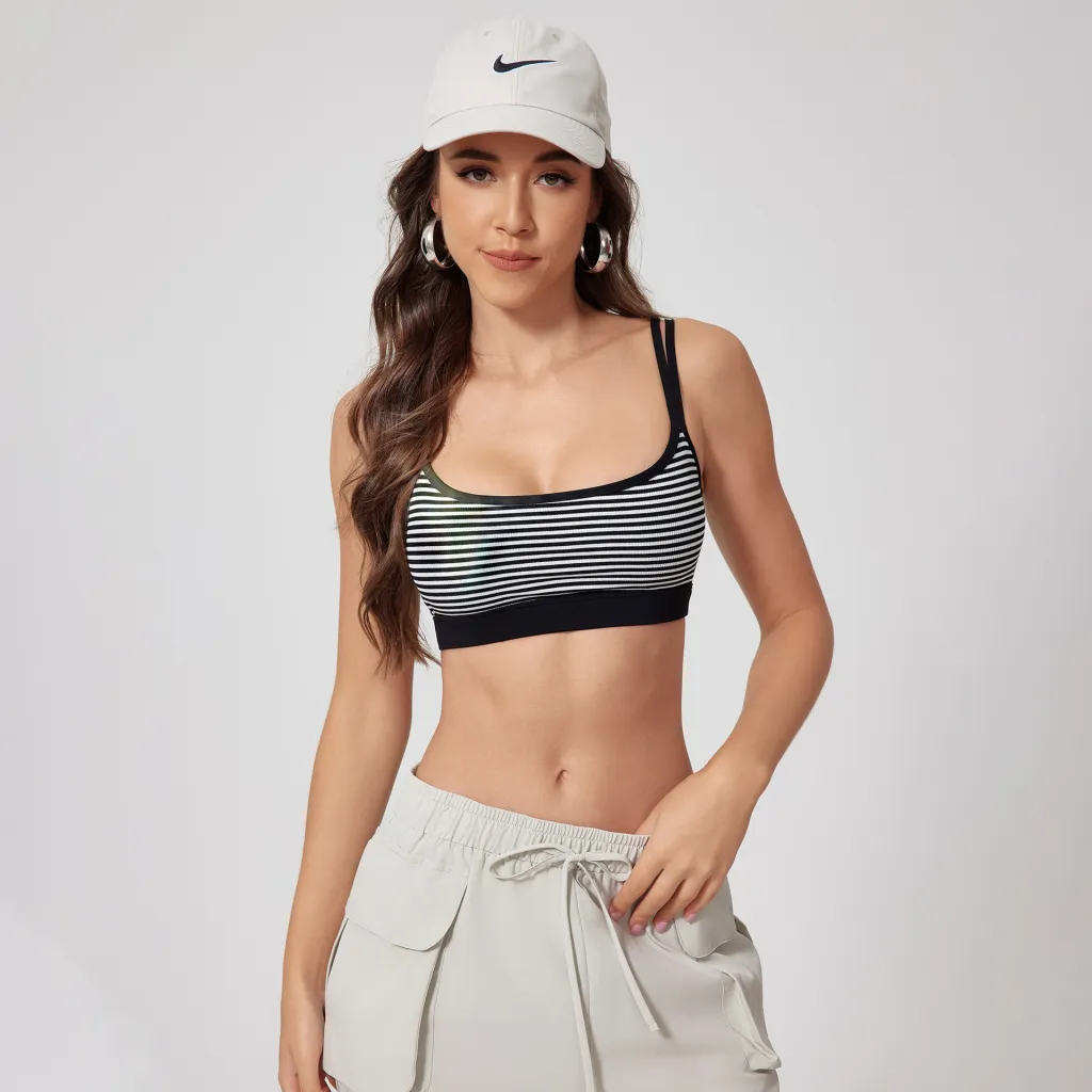 Sports Running Fitness Clothes Beauty Back Vest - Black And White Stripes