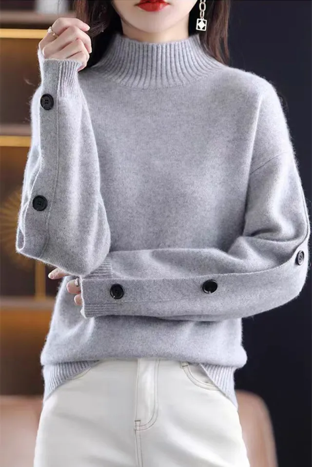 Half Turtleneck Bottoming Sweater For Women Gray - Shop at LoveMi