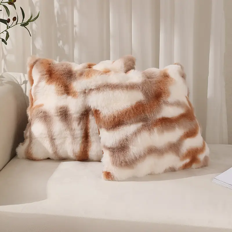 Bubble Fleece Bunny Fur Solid Color Tie-Dye Plush Throw Pillow