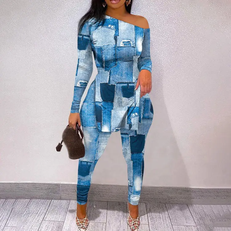 Autumn and Winter New Letter Floral Print Slit Hem