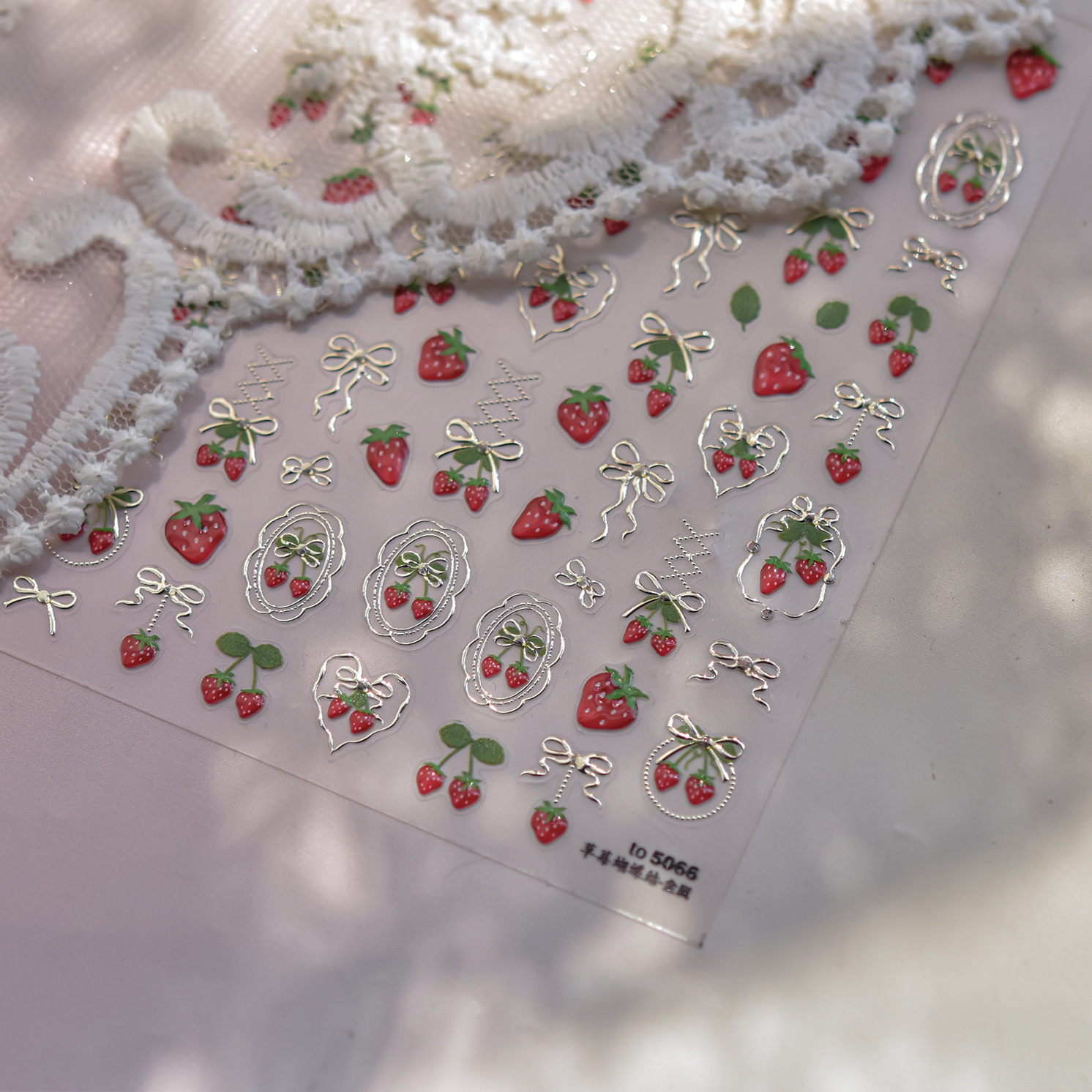 Japanese-style Instagram Inspired Strawberry And Bow Metal Nail Stickers