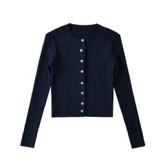 New Women's American Solid Colour Slim Fit Sweater - Navy Blue - View 1