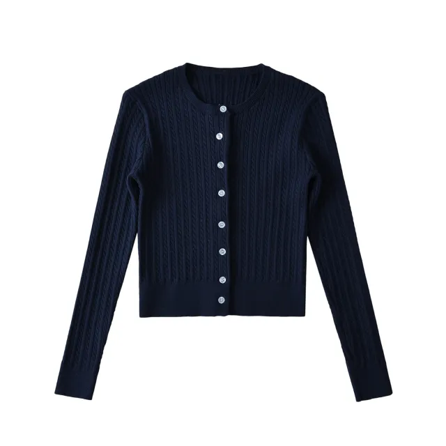 New Women's American Solid Color Slim Fit Sweater Navy Blue - Shop at LoveMi