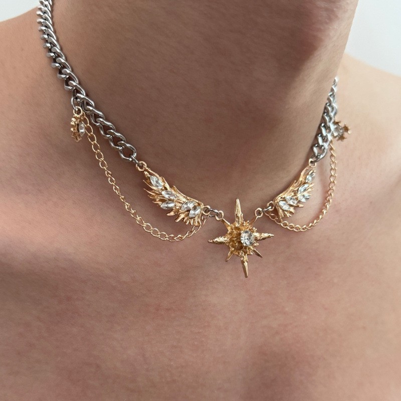 Colier cu șase coliere Star cu două straturi Aripă din oțel de titan de înaltă calitate, fără accesorii de decolorare