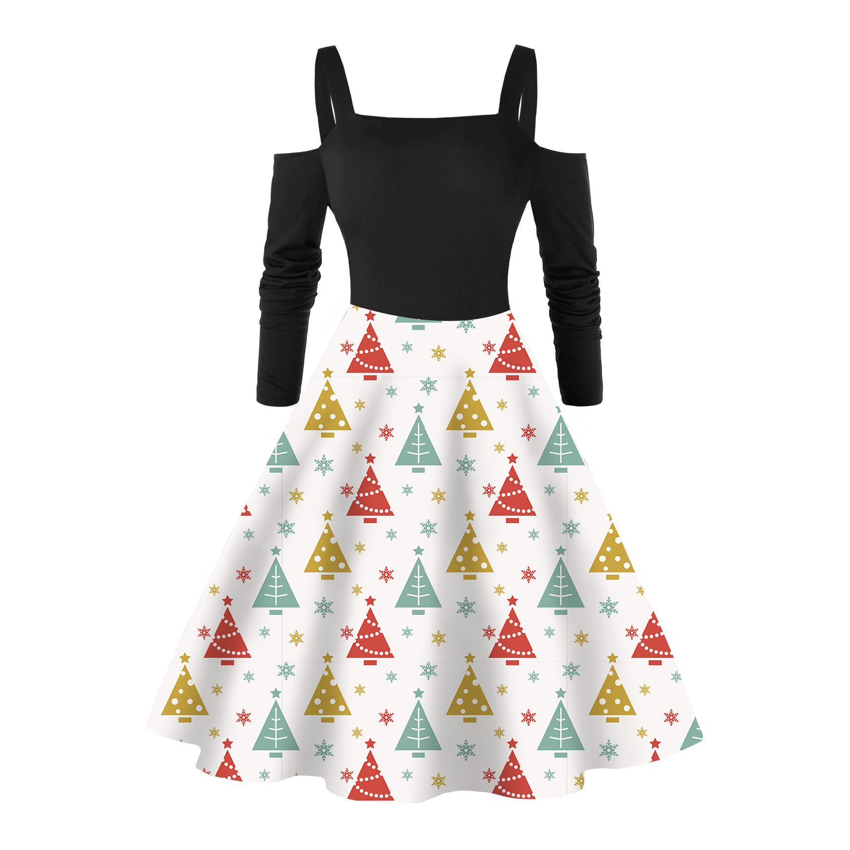 Women's Long-sleeved Snowman Printed Christmas Dress - 2