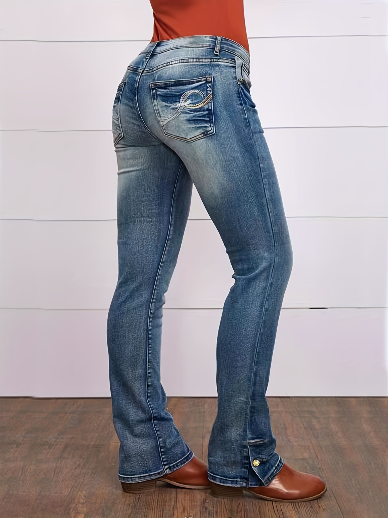 Women's Embroidered Simple Casual Jeans Blue - Shop at LoveMi