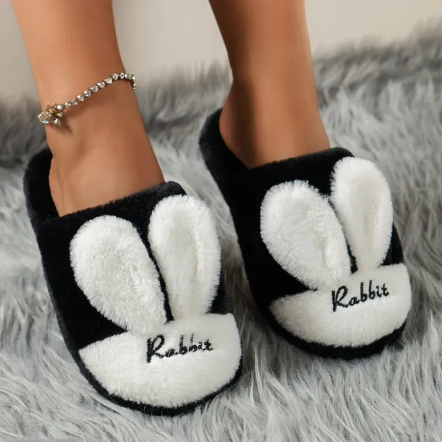 Autumn And Winter Flat Bottom Interior Home Korean Warm Comfortable Fur Cotton Slippers Black - Shop at LoveMi