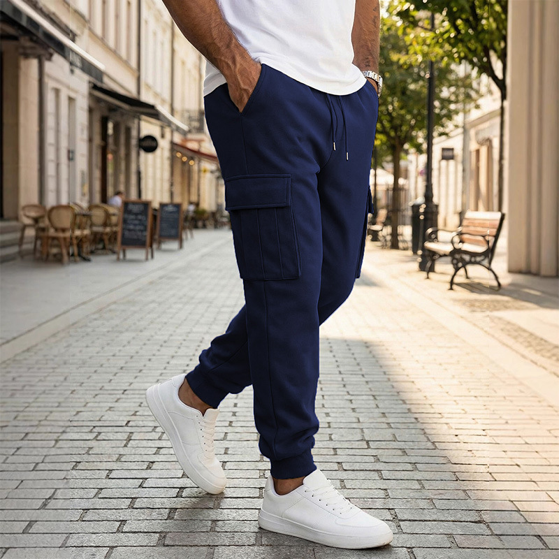 Mens Casual Workwear Pants With Multiple Pockets And A Drawstring