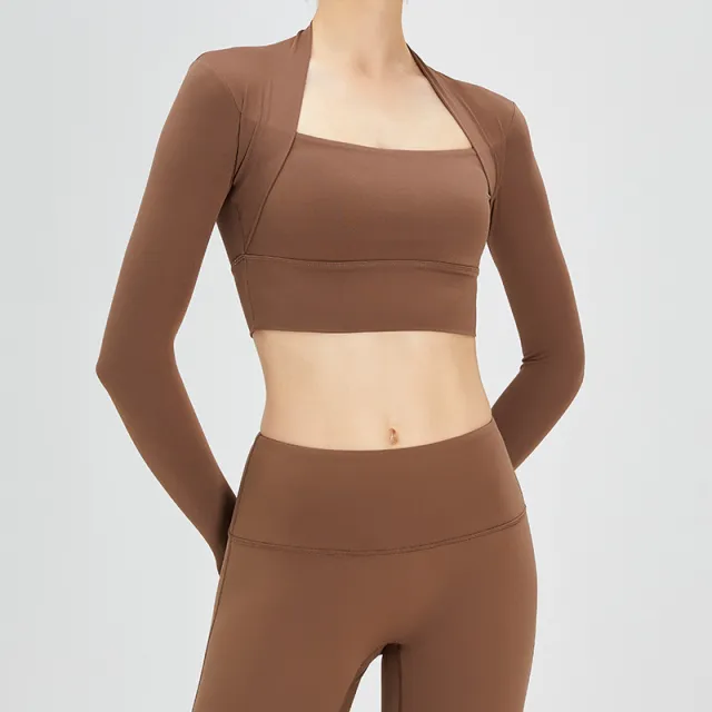 Yoga Clothes Long sleeved Women's Lulu Sports Top Running Fitness Clothes Coffee - Shop at LoveMi