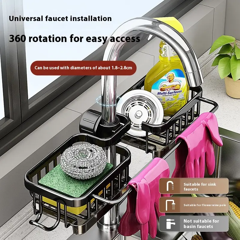 Kitchen Space Aluminum Sink Faucet Storage Rack Dishwasher Vegetable Sink