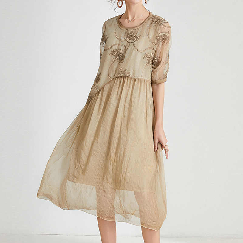 Embroidered Chiffon Midi Dress