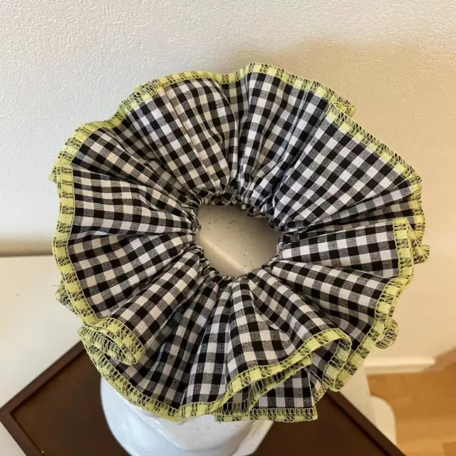 Beautiful Special interest Design Four layer Plaid Lace Hair Ring Handmade Girl Ins Black Plaid Yellow Edge - Shop at LoveMi