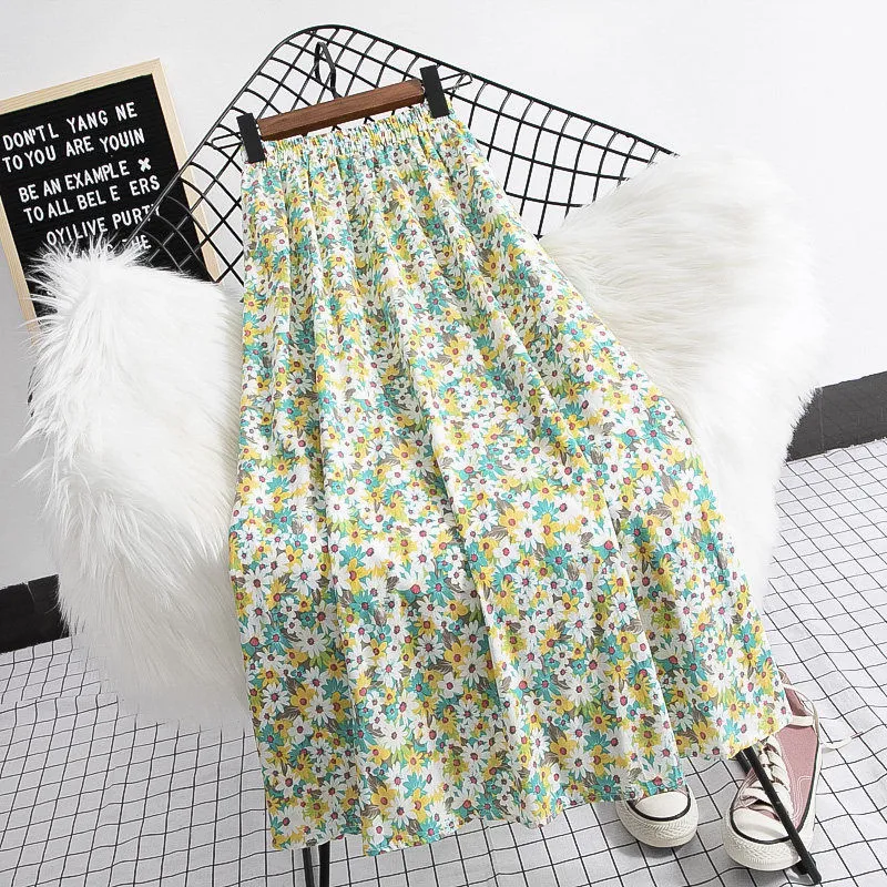 Summer New Plus Size High Waist Chiffon Big Swing Midi Dress - Green