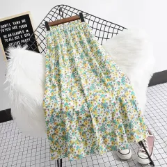 Summer New Plus Size High Waist Chiffon Big Swing Midi Dress - Green - View 1