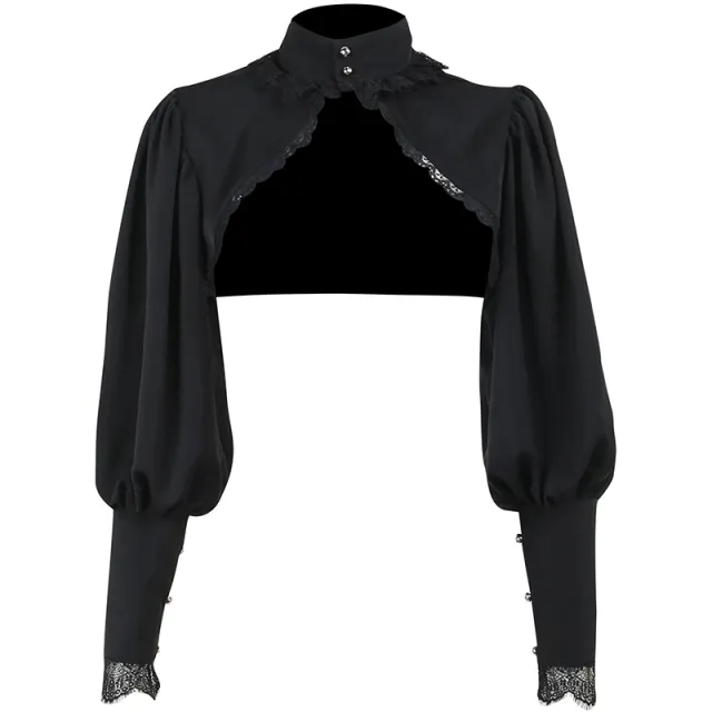 Feature Lace Trim Design Sense Dark Court Style High neck Shoulder Top Black - Shop at LoveMi