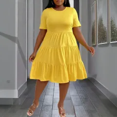Elegant Yellow Dress SpringSummer Loose Slimming Midi Dress - Yellow - View 1