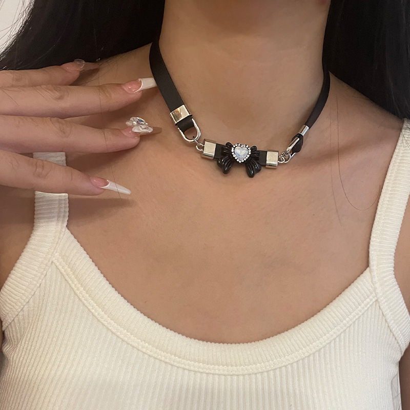 Love Heart Bow Tie Black Necklace Necklace