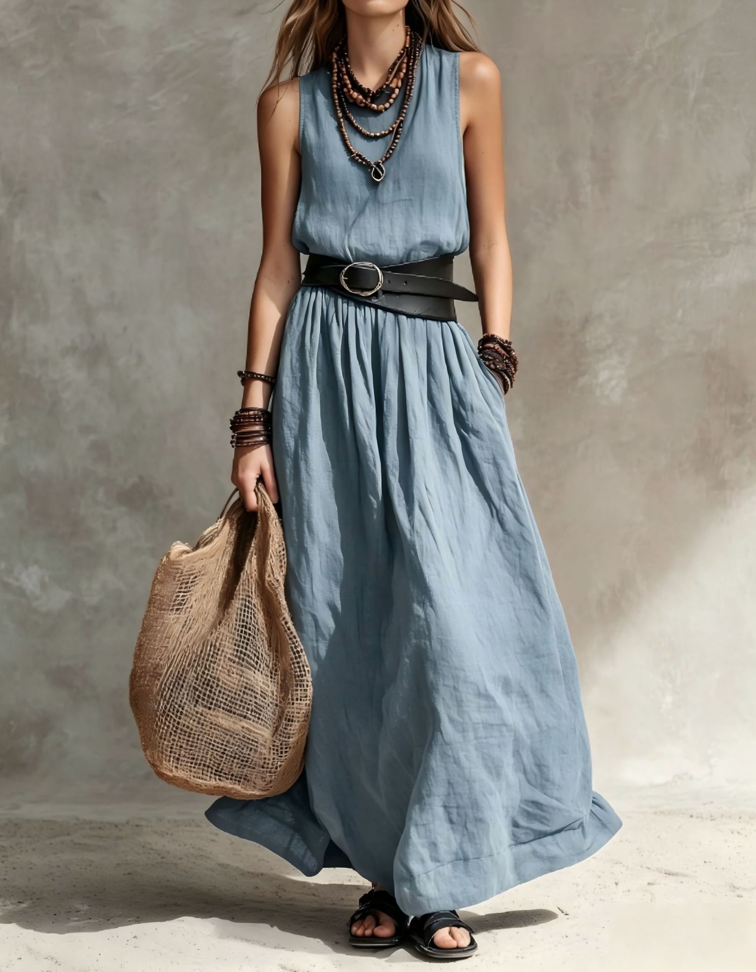 Women's Turn-Down Collar Midi Dress – Peacock Blue colorway styled outdoors