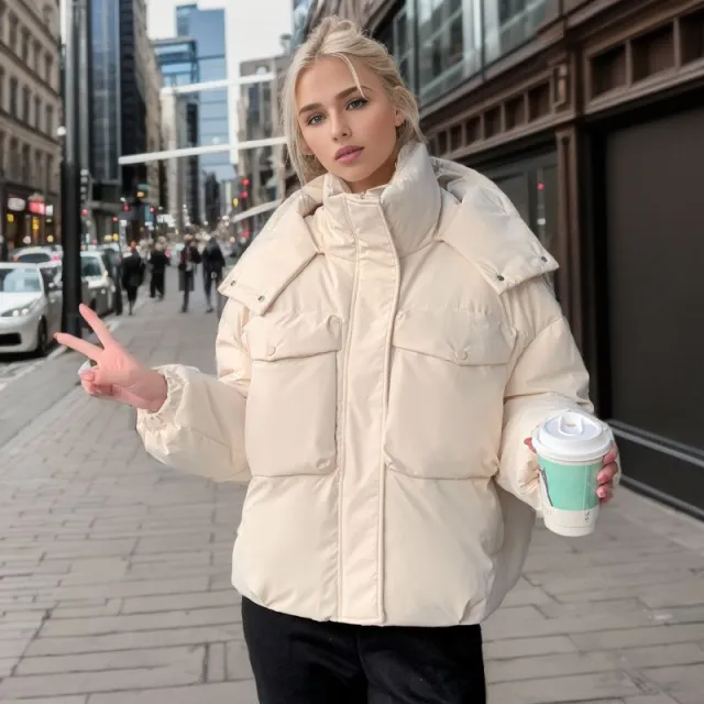 Popular Workwear With Pocket Cotton padded Jacket Women's Short High looking White - Shop at LoveMi