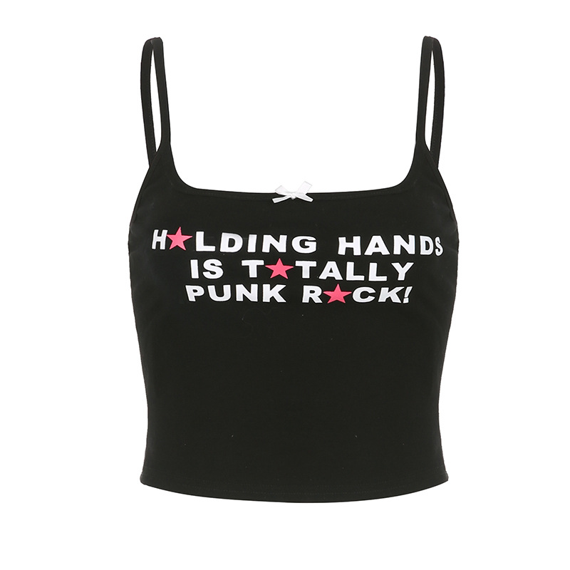 Women's Fashion Solid Color Letter Print Bow Patchwork Knitting Small Vest Black - Shop at LoveMi