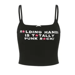 Women's Fashion Solid Color Letter Print Bow Patchwork Knitting Small Vest - Black - View 1
