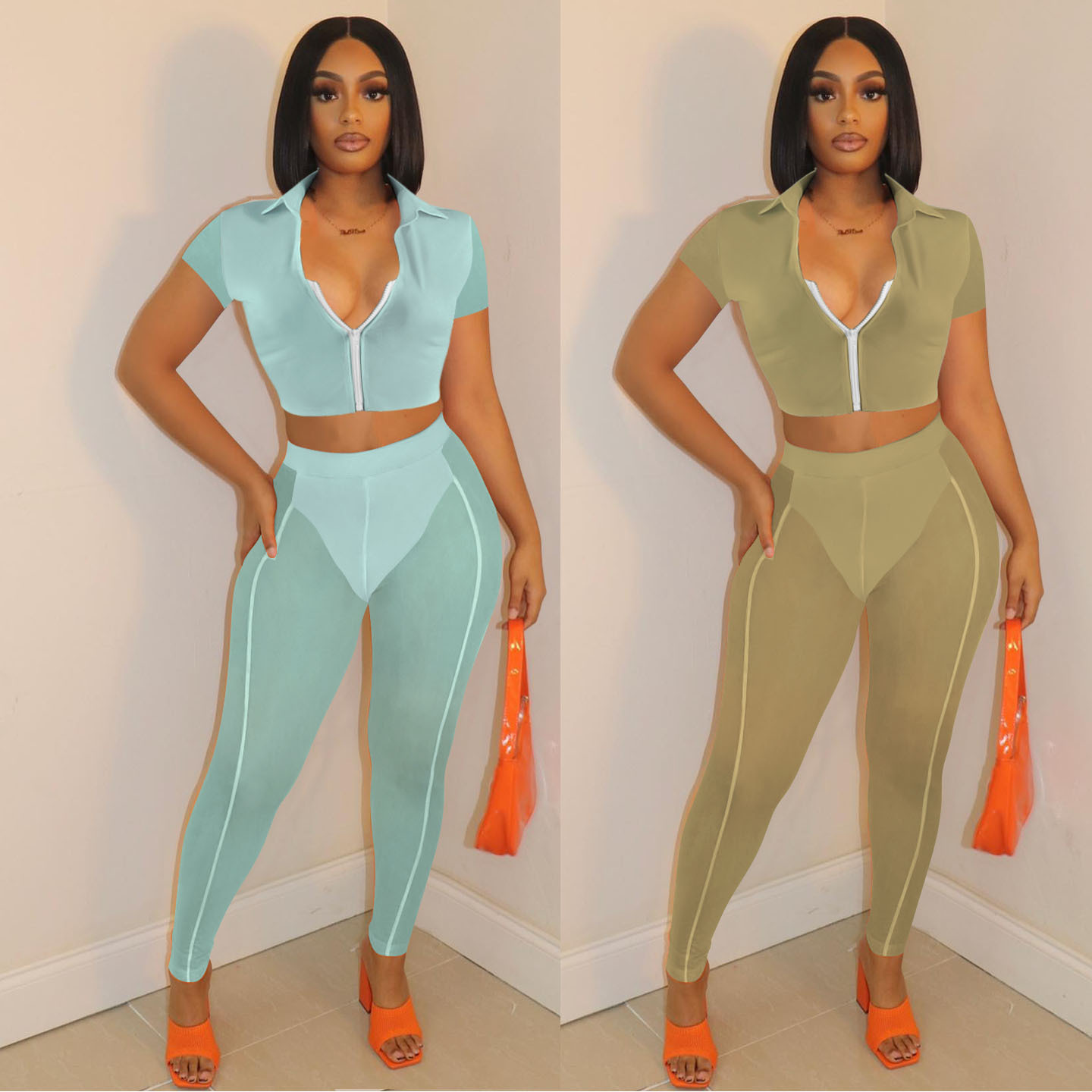 Summer Sexy Sheer Mesh Hip-Lifting Slimming Sports Casual Set