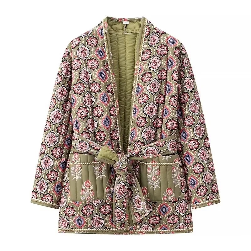 Fashion Women's Wear Printing Belt Cotton Jacket Color M - Shop at LoveMi