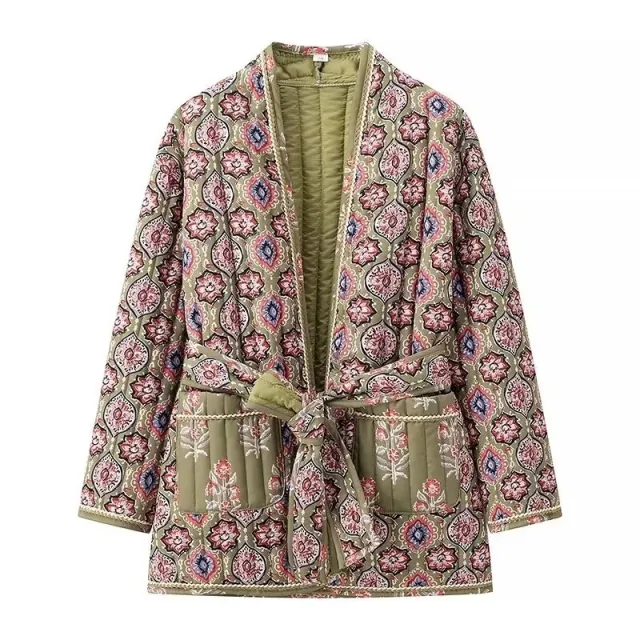 Fashion Women's Wear Printing Belt Cotton Jacket Color S - Shop at LoveMi