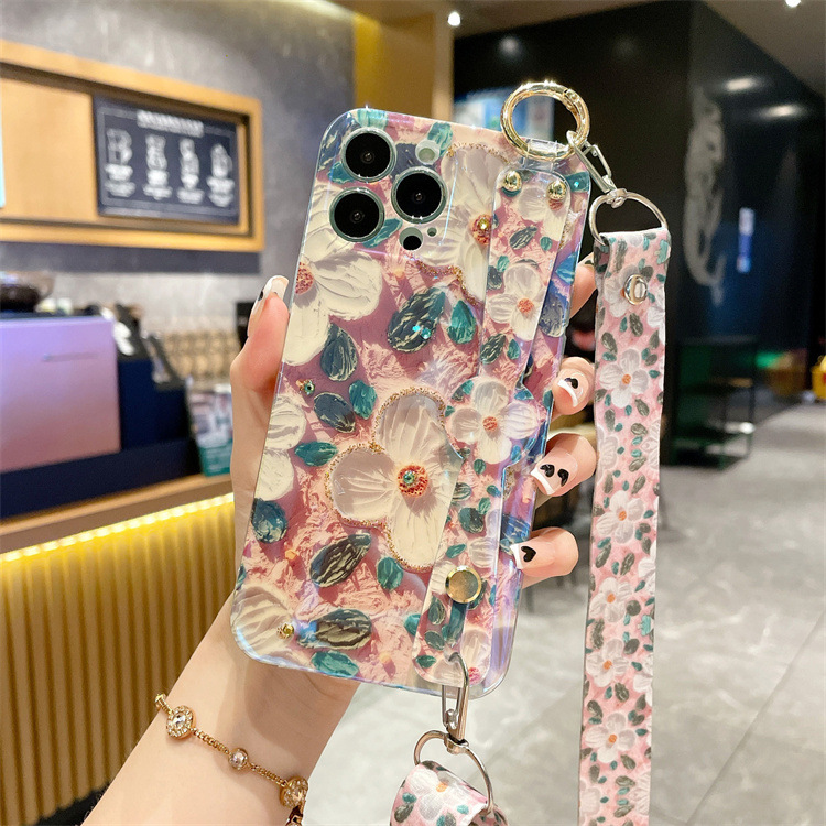 Rhinestone Lanyard epoxy wrist strap phone case for iphone 14 13 12 11 X 7 8