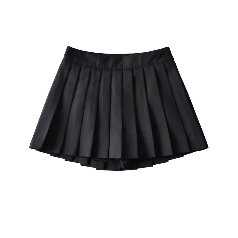 Girl's Pleated Skirt Women's Summer Short Skirt Korean Style High Waist Suit Draping Anti-exposure A- Line Skirt - Black