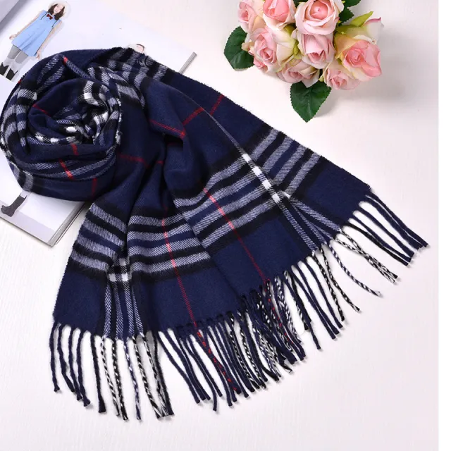 Autumn And Winter British Style Plaid Scarf Winter Navy Blue Small Squares - Shop at LoveMi