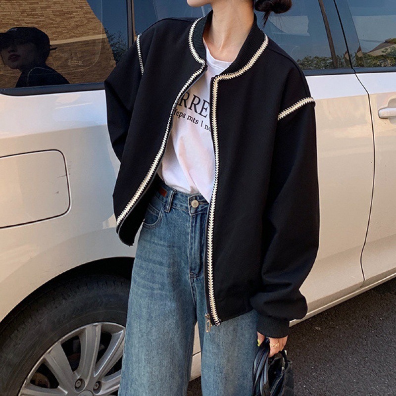 Korean Simple Round Neck Baseball Jacket