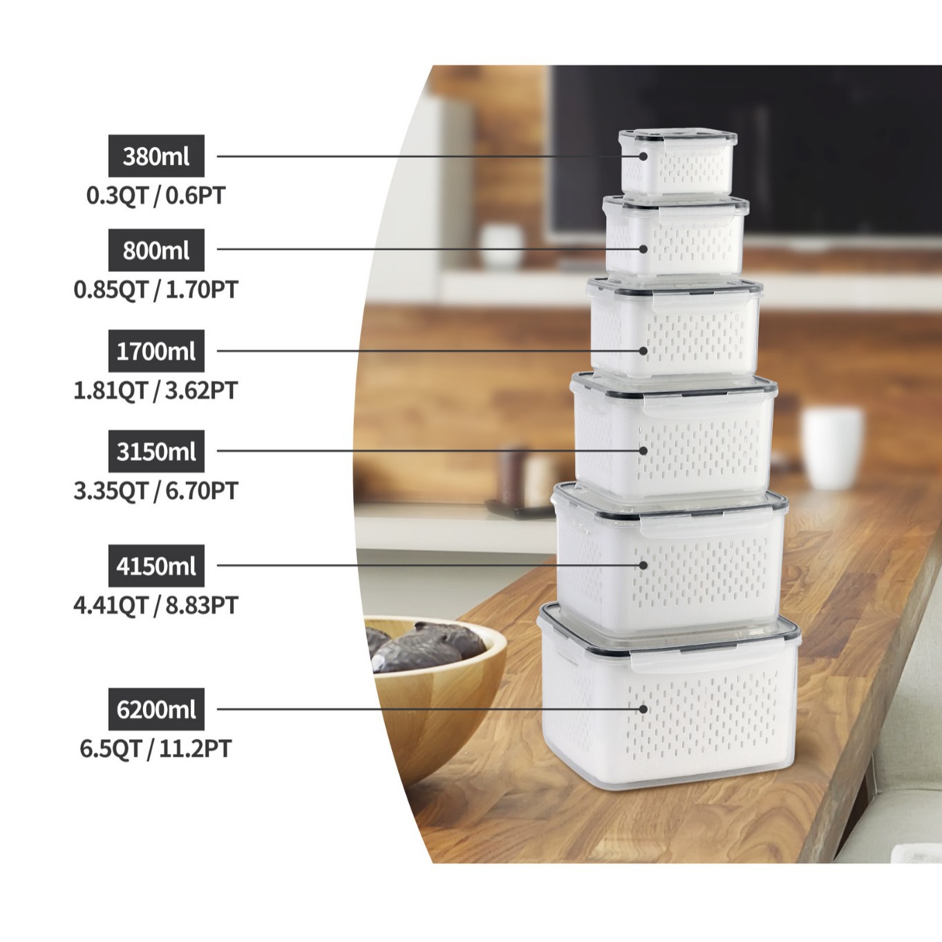 Double-layer Draining Plastic Food Storage Container Set 7