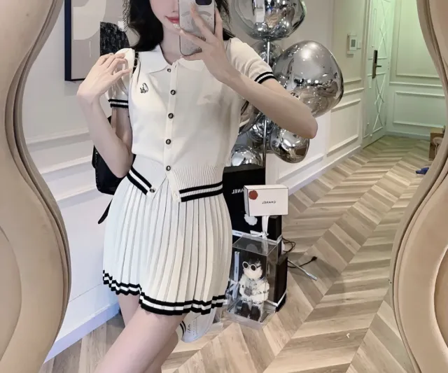 New Summer Polo Shirt Pleated Skirt Women Beige - Shop at LoveMi