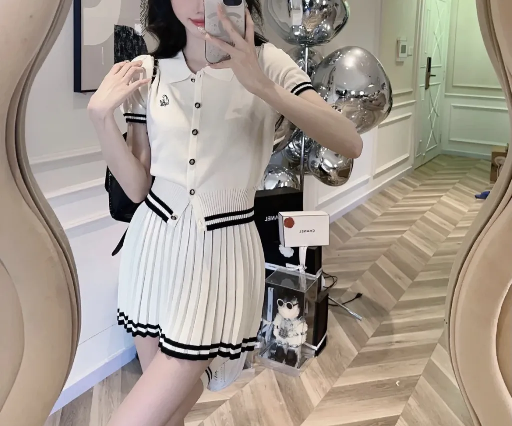 New Summer Polo Shirt Pleated Skirt Women - Beige