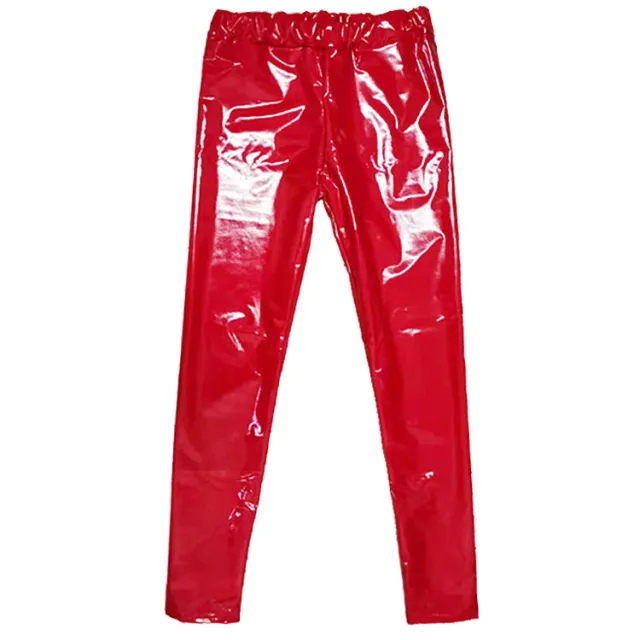 Thin Tight Stretch Patent Leather PU Laser Mirror Leather Pants Red - Shop at LoveMi