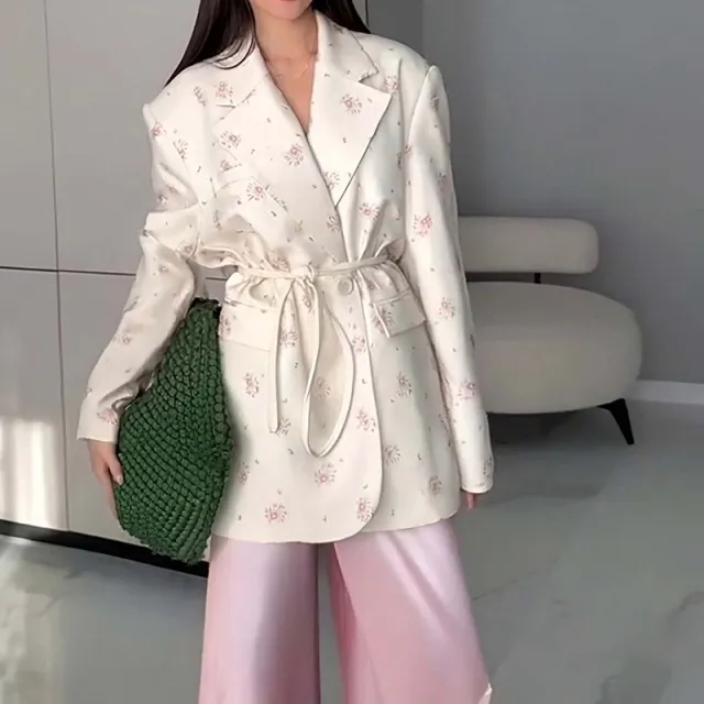 Thin Lace up Loose All matching V neck Coat Women 29783 Apricot - Shop at LoveMi