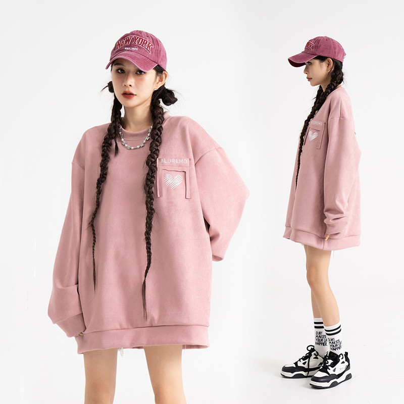 Street Patch Letter Three-dimensional Embroidered Deerskin Velvet Sweater