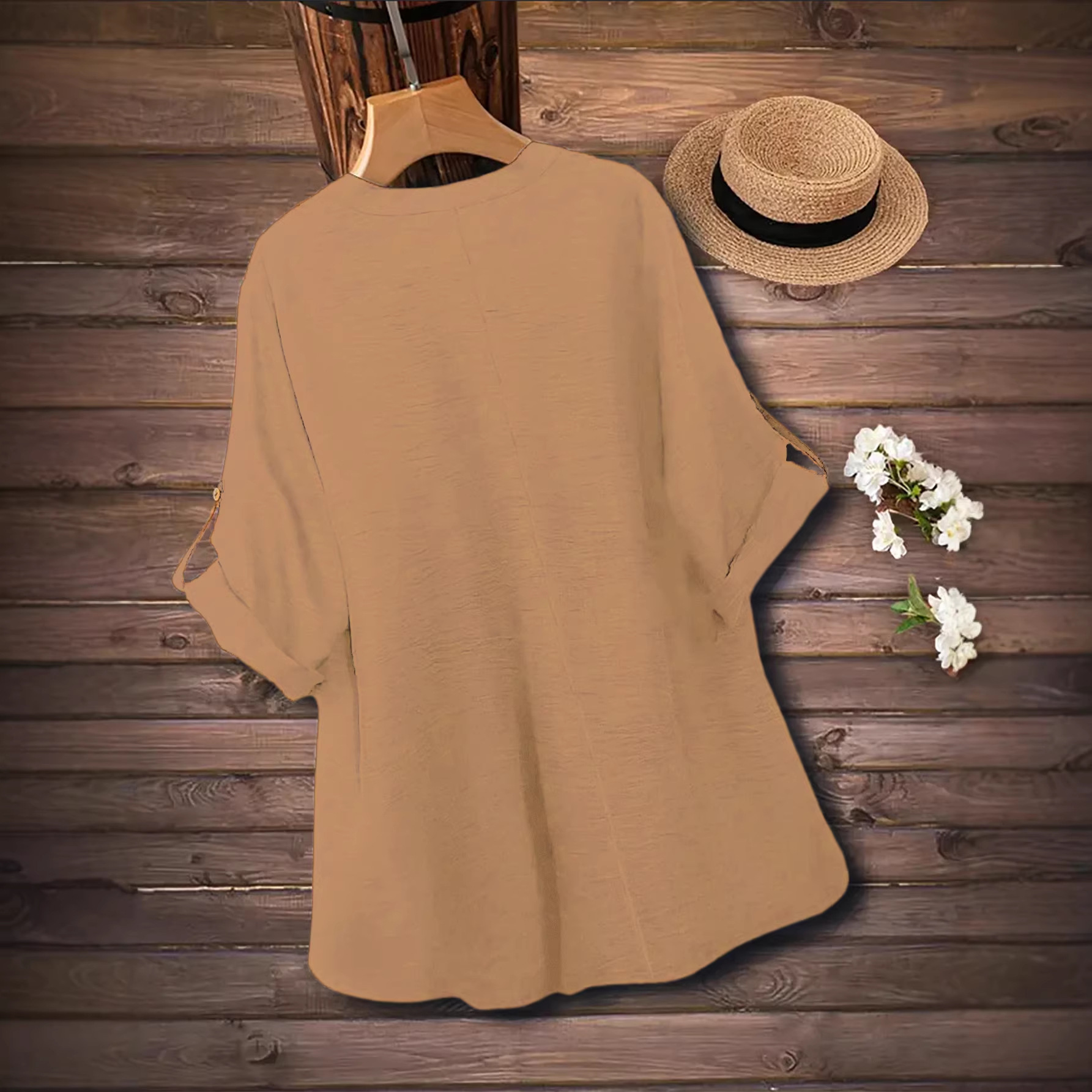 Plus-size Womens Fashion V-neck Button-up Shirt, New Style