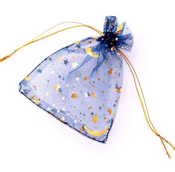 Gilded Star And Moon Sheer Organza Mesh Bag