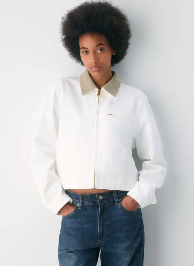 American Vintage Overalls Jacket Fall Winter Coat Top Short White - Shop at LoveMi