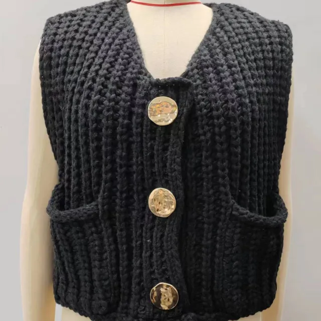 Women's Pocket Sleeveless Short Knitted Cardigan Vest Shirt Black - Shop at LoveMi