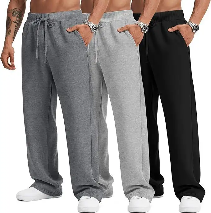 Mens Solid-Color Drawstring Straight-Leg Sweatpants