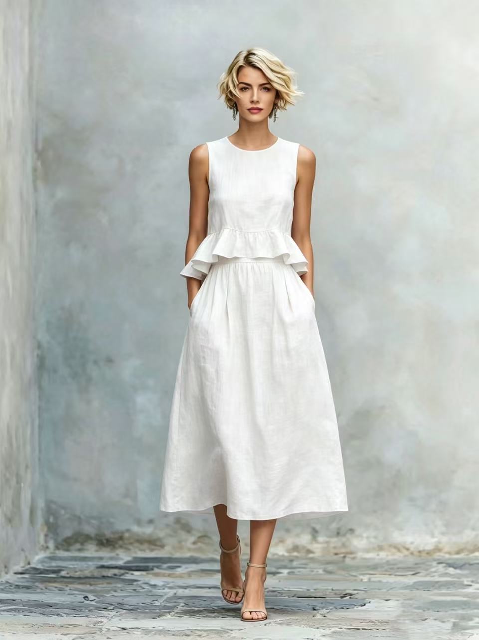 Women's Sleeveless Crew-Neck Maxi Dress in White – resort vacation style
